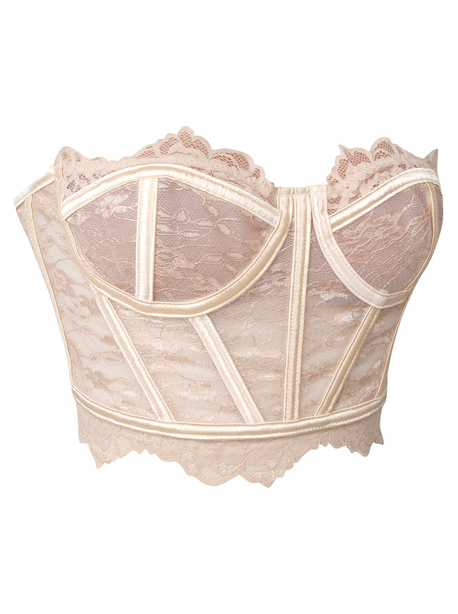Vintage Cutout Lace Bustier Tops Strapless Tube Top Side View