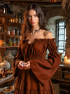 Medieval Costume Women Picnic Dress Brown Side View