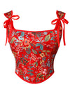 Charmian Women's Vintage Renaissance Lace Up Crop Top Suspender Corset Vest Red Main Image