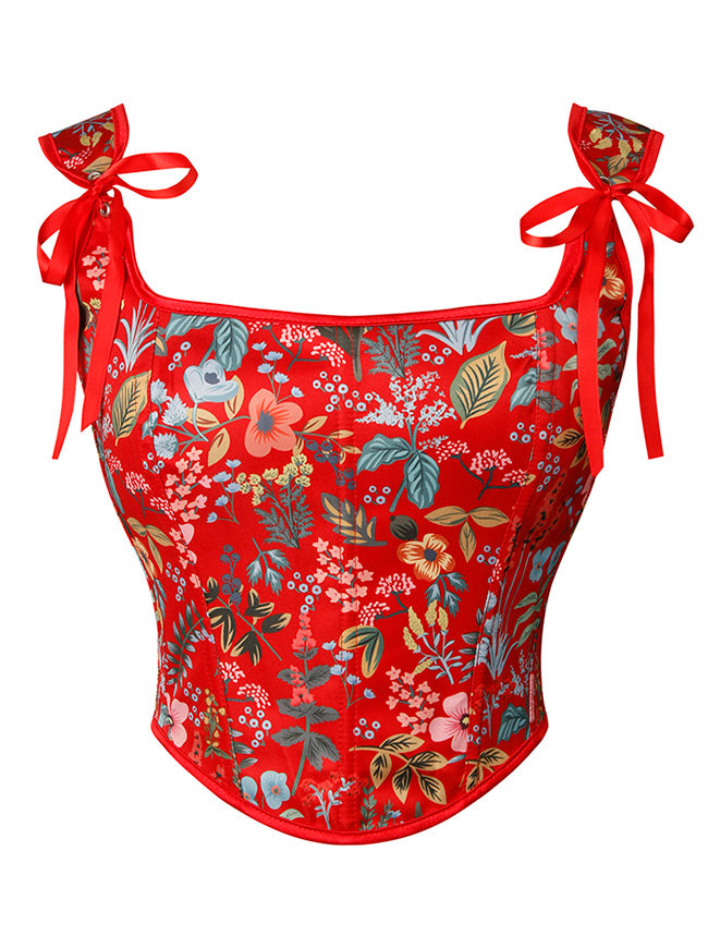 Charmian Damen Vintage Renaissance Schnür-Crop-Top Strapskorsett Weste Rot Hauptbild