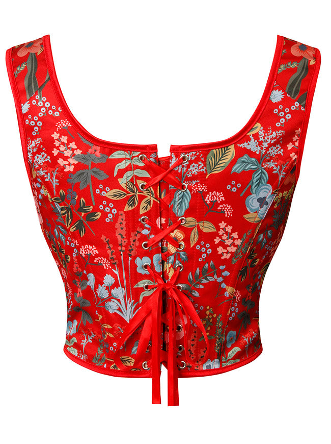 Vintage Blumen Straps Korsett Tops Rückansicht