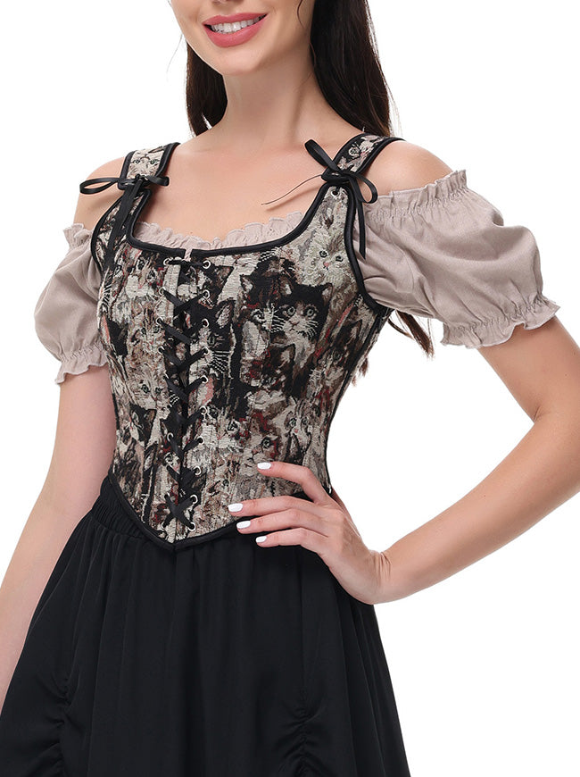 Vintage Lace Up Renaissance Croset Tops Model View