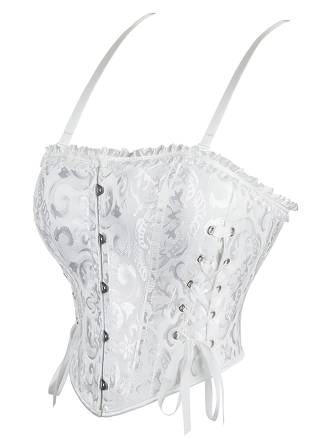 Vintage Renaissance Ruffled Elegant Bustier Corset with Straps Back View