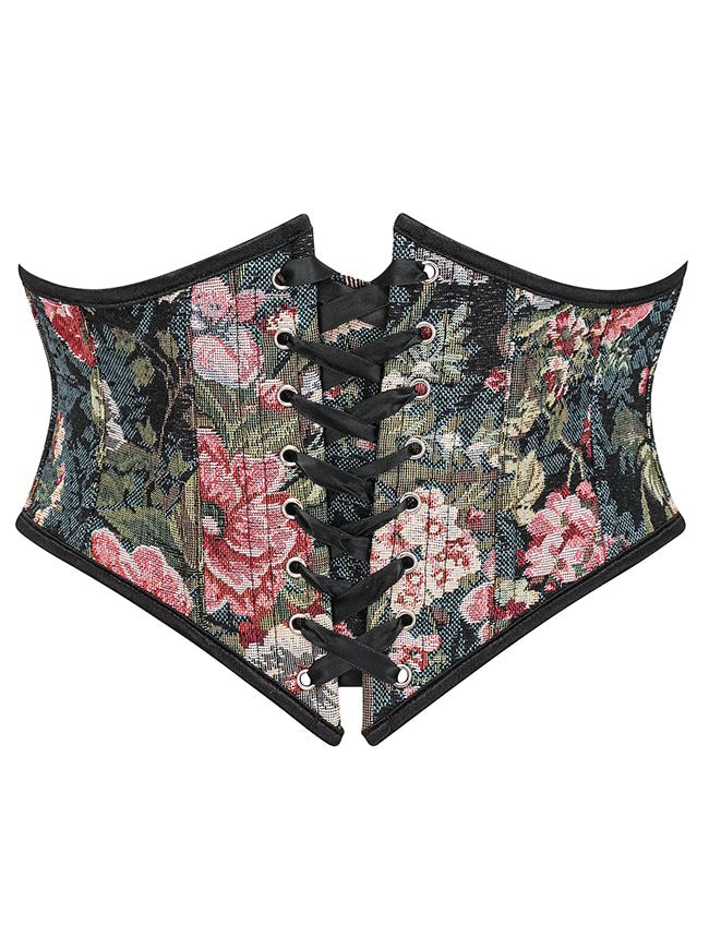 Charmian Women's Renaissance Vintage Floral Lace Up Corset Waist Belt Black Main Image