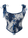 Charmian Women Renaissance Floral Overbust Corset Top Bustier Bodice with Zipper Blue Main Image