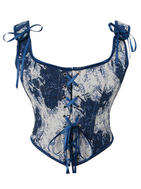 Charmian Women Renaissance Floral Overbust Corset Top Bustier Bodice with Zipper Blue Main Image