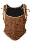 Charmian Women's Renaissance Boat Neck Boned Overbust Corset Top Bodyshaper Bustier Brown Main Image