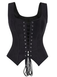 Charmian Women's Renaissance Faux Suede Corset Vest Pirate Bodice for Cosplay Costume Black Main Image
