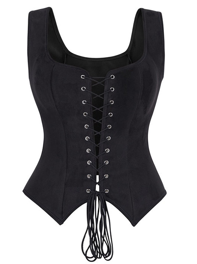 Charmian Women's Renaissance Faux Suede Corset Vest Pirate Bodice for Cosplay Costume Black Main Image