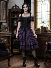 Black Renaissance Corset Vest Sleeveless Front Lace Up Vest Square Neck Side View
