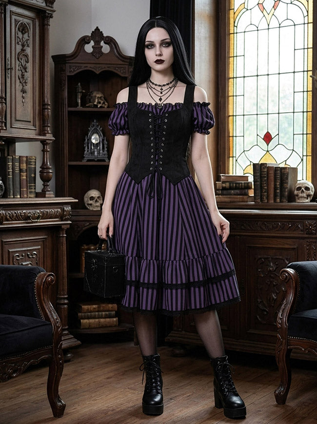 Black Renaissance Corset Vest Sleeveless Front Lace Up Vest Square Neck Side View