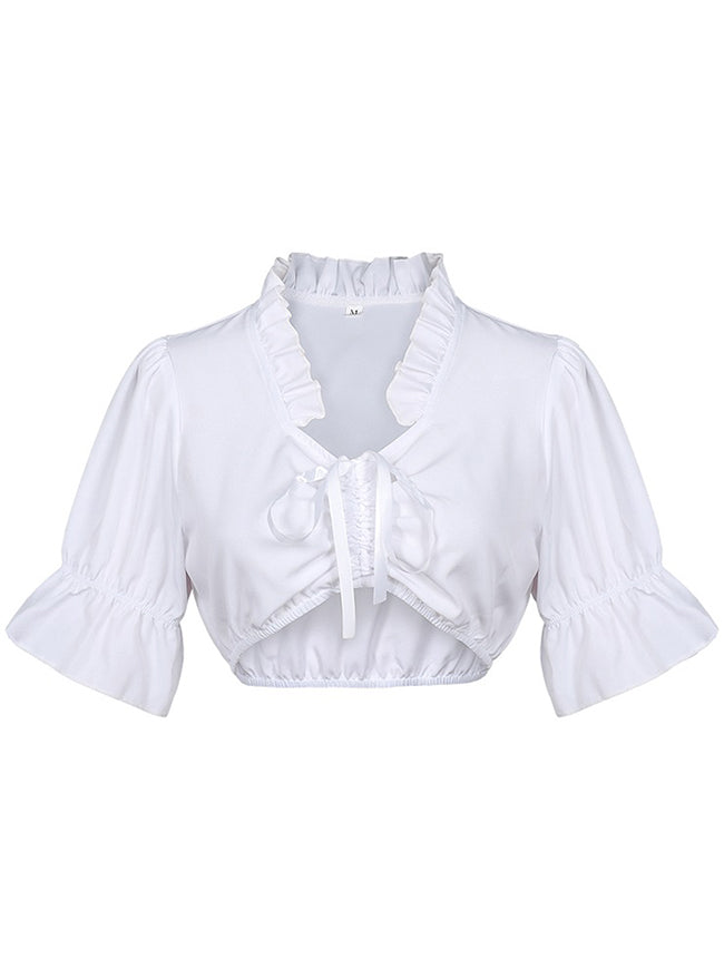 Charmian Women's Dirndl Blouse Crop Tops for Bavarian Oktoberfest Costume Outfits Ruffle Collar/White Main Image