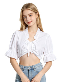 Women Dirndl Blouse White Oktoberfest Shirt Bavarian Costume Model View