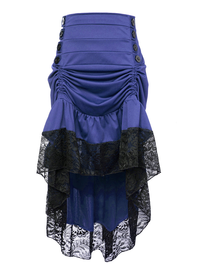 Steampunk Victorian Gothic Lace Trim Ruffled High Low Skirt – Charmian