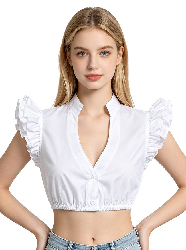 Women German Beer Festival Crop Top White Blouse Model View