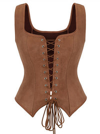 Charmian Women's Renaissance Faux Suede Corset Vest Pirate Bodice for Cosplay Costume Brown Main Image