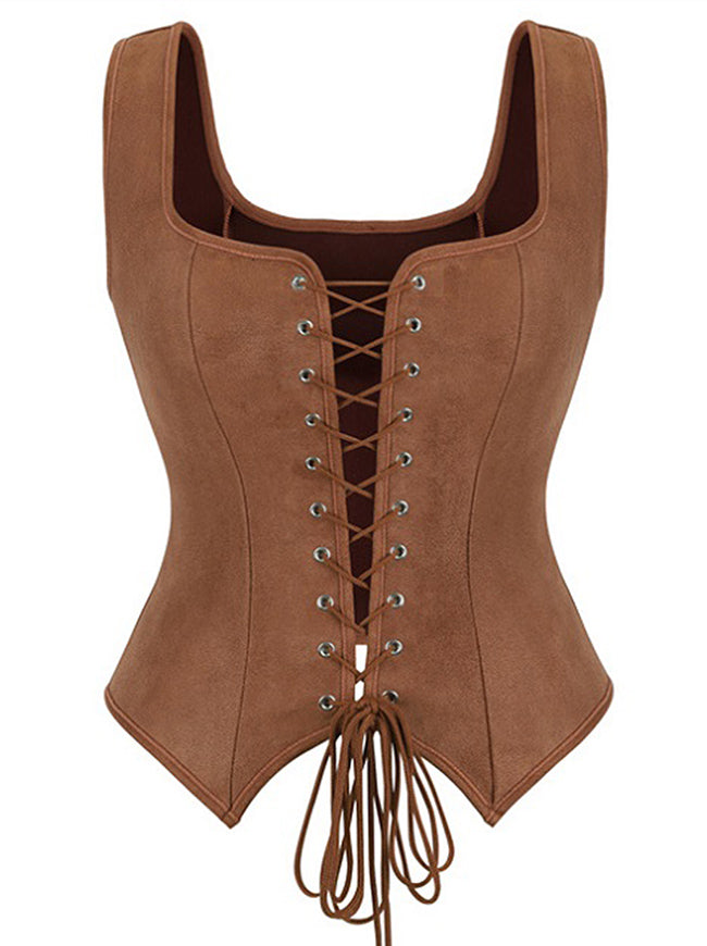 Charmian Women's Renaissance Faux Suede Corset Vest Pirate Bodice for Cosplay Costume Brown Main Image