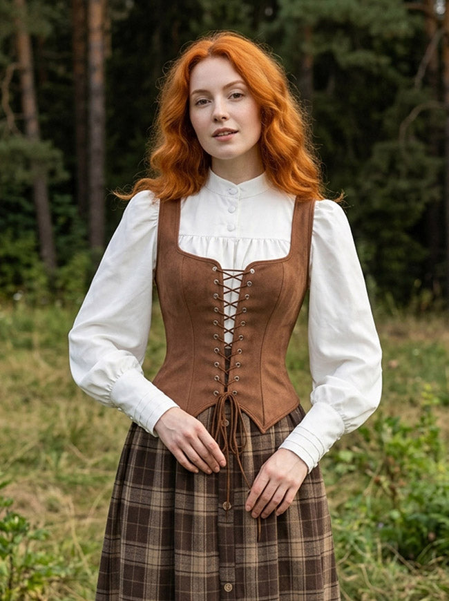 Women Renaissance Vest for Pirate Bodice Halloween Costume Model View