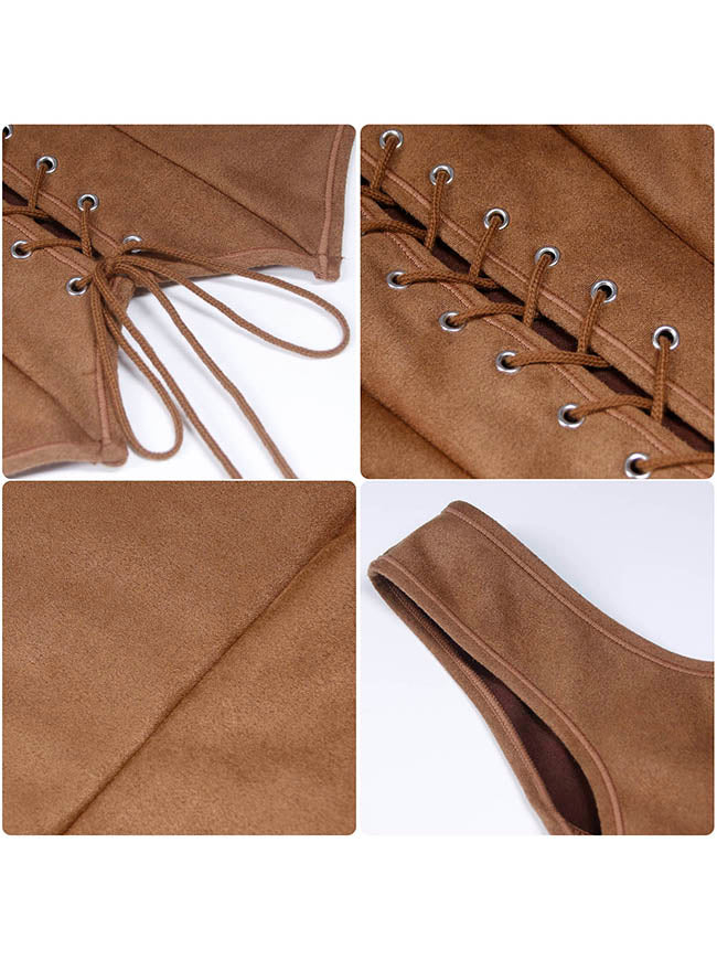 Square Neck Corset Vest Medieval Faux Suede Vest Top for Halloween Cosplay Detail View