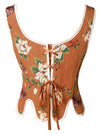 Vintage Jacquard Flower Waist Cincher Bodycon Overbust Corset Bustier Tops Back View