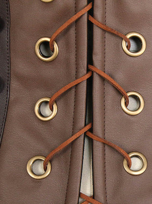 Women's Retro Faux Leather Hourglass Underbust Corset Brown Detail View