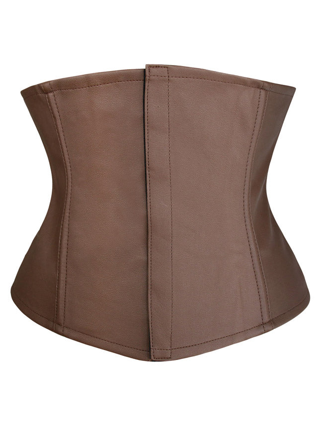 Women's Steampunk Faux Leather Waist Training Underbust Corset Brown Back View