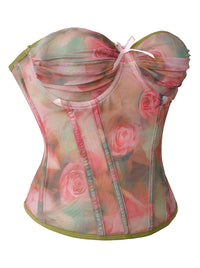 Renaissance Vintage Tüll-Overlay Schnürung trägerloses Overbust Cosplay Taillentraining Korsett Seitenansicht