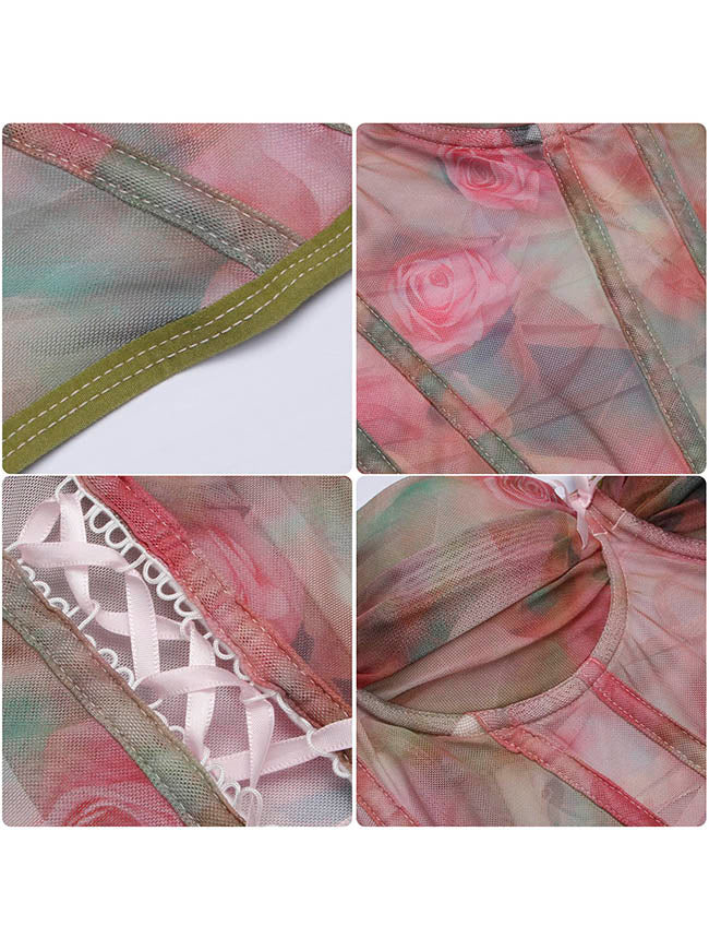 Vintage-Romantik-Rosa Renaissance-Stil Taillenformendes Boho-Korsett für Damen Detailansicht