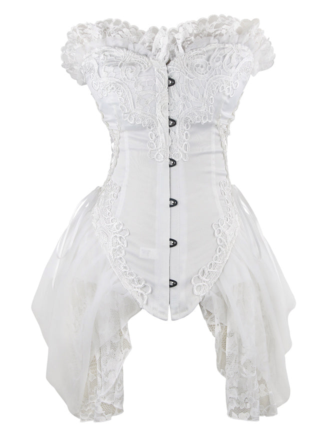 Online Metal, Gothic, Punk & Rockabilly shop | | Burleska - Ophelie corset Jurk - cream satin flock Print Online Metal, Gothic, Punk & Rockabilly shop | | Burleska - Ophelie corset Jurk - cream satin flock Print