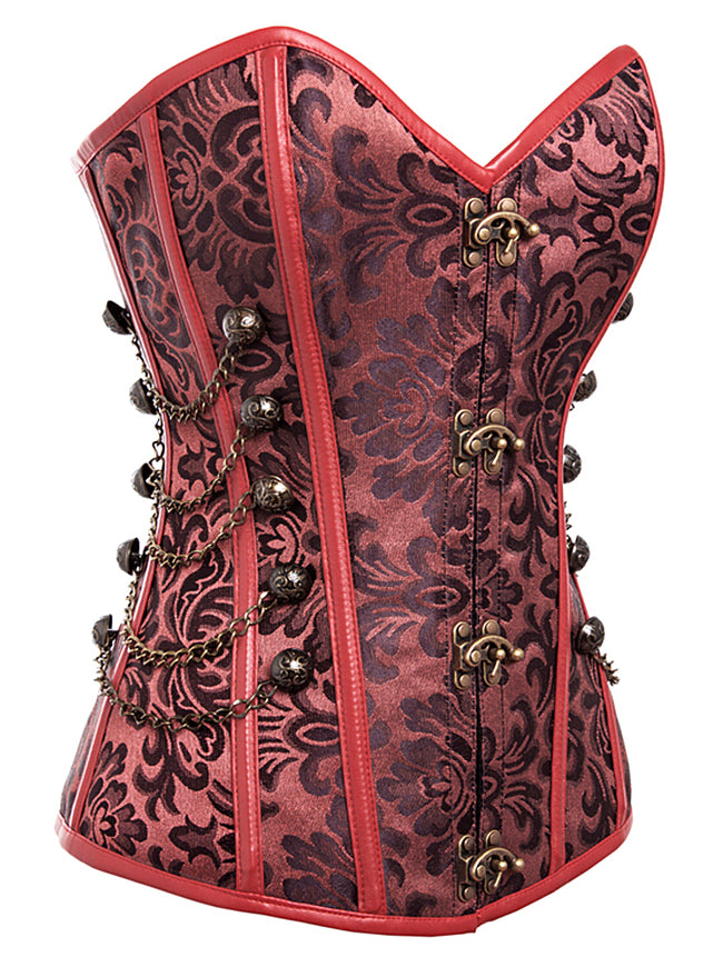 Zəncirli Steampunk Vintage Polad Sümüklü Brocade Bustier Korset