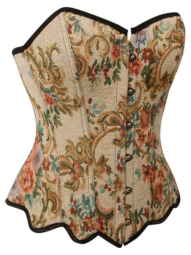 Steampunk Overbust Push Up Flower Print Elegant Waist Training Overbust Corset Side View