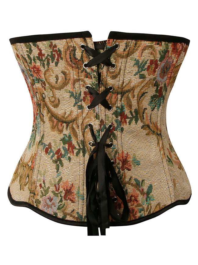 Elegant Overbust Lace Up Retro Blue Tank Top Ren Faire Bustier Corset Back View