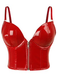 Red PU leather corset bustier top - zipper front sexy party clubwear Main Image