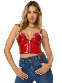 Red PU leather corset bustier top - back view with hook & eye closure