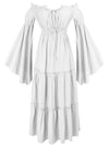 Charmian Women's Renaissance Medieval Off-Shoulder Smocked Peasant Dress with Long Sleeves White Main Image