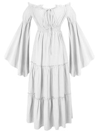 Charmian Women's Renaissance Medieval Off-Shoulder Smocked Peasant Dress with Long Sleeves White Main Image