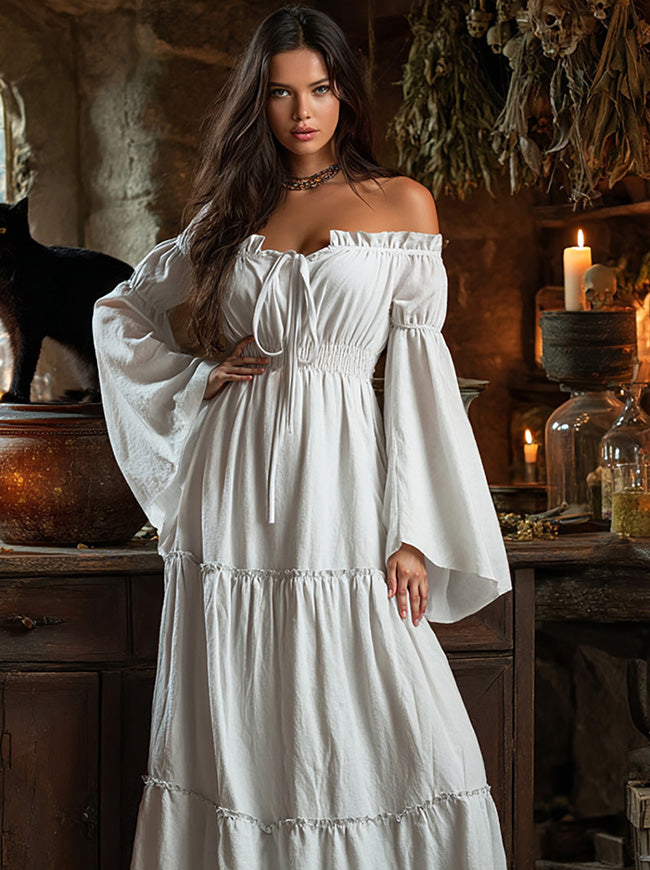 off the shoulder peasant dress MSK Women 1X Paisley Boho Ruffle Sleeve Plus Size A gorgeous renaissance ruffle maxi dress with a flowy split front hem Kira Off-The-Shoulder Peasant Dress |