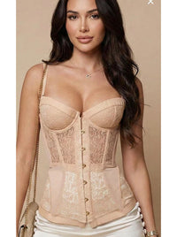 Women Strapless Beige Push Up Corset Top Back View