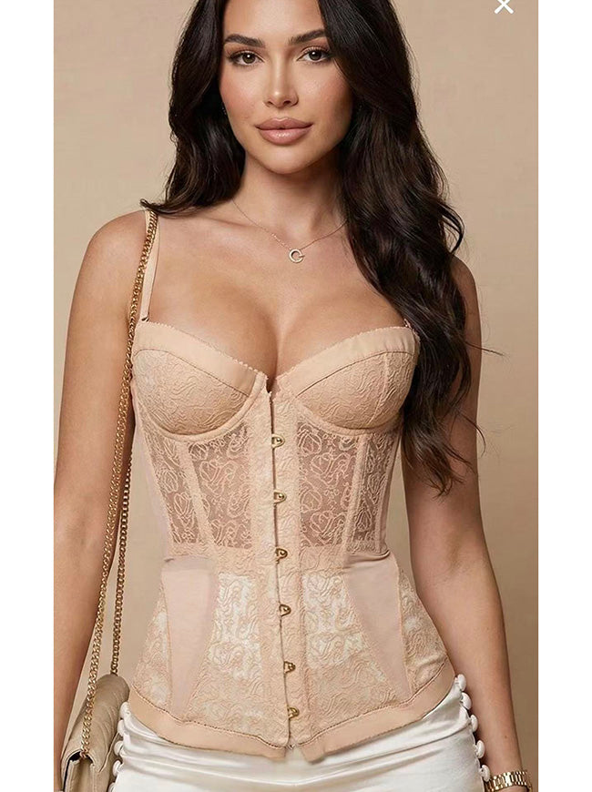 Women Strapless Beige Push Up Corset Top Back View