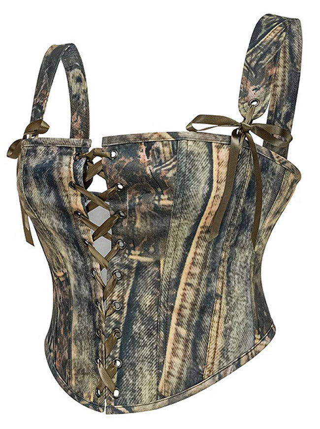 Corset Outfits for Women Edgy Camo Crop Top Back View