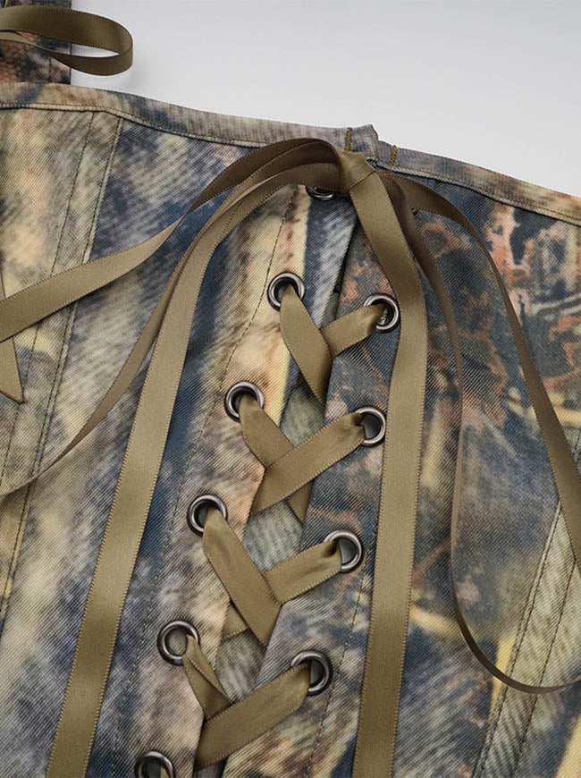 Women Denim Tops Back Zipper Corset Tank Top Detail View