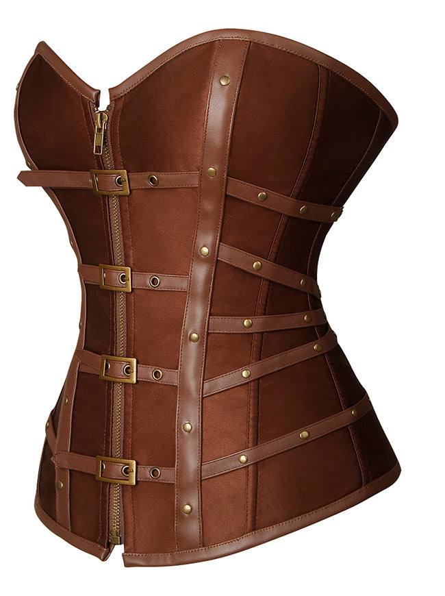 Grebrafan Plus Size Faux Leather Chain Steampunk Corset For Women (US(2