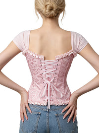 Top corsé vintage con cordones para mujer, ideal para salir (vista lateral)