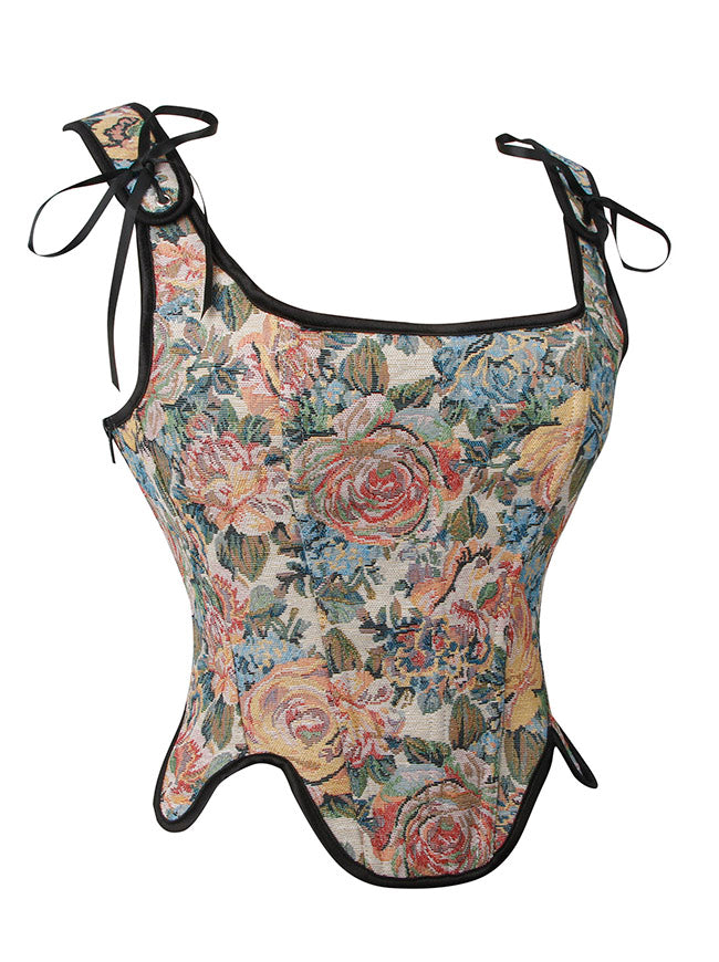 Women Cottagecore Floral Corset Vest Back View
