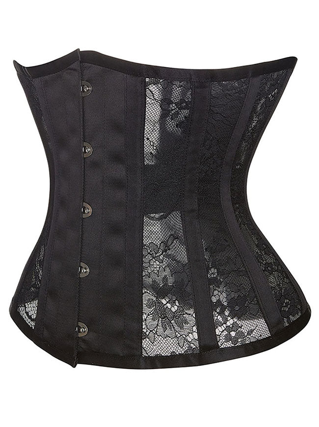 Elegant Women Black Mesh Gothic Waist Cincher Underbust Corset Side View