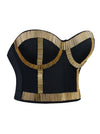 Fashion Straps Gothic Party Halloween Sports Gold Metallic Underwire Punk Crop Black and Gold Bustier Bra Top Side View
