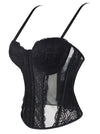 Floral Black Lace Tank Top Sheer Corset Tops Back View