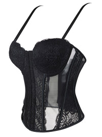 Floral Black Lace Tank Top Sheer Corset Tops Back View