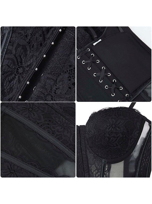 Romantic Mesh Corset Tank Tops Corset Negro Detail View
