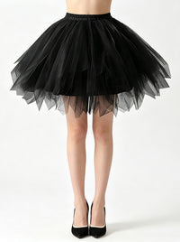 Lovely Retro Fluffy Layered Mesh Princess Pettiskirt Tulle Underskirt Ballet Skirt with Elastic Waist Model View